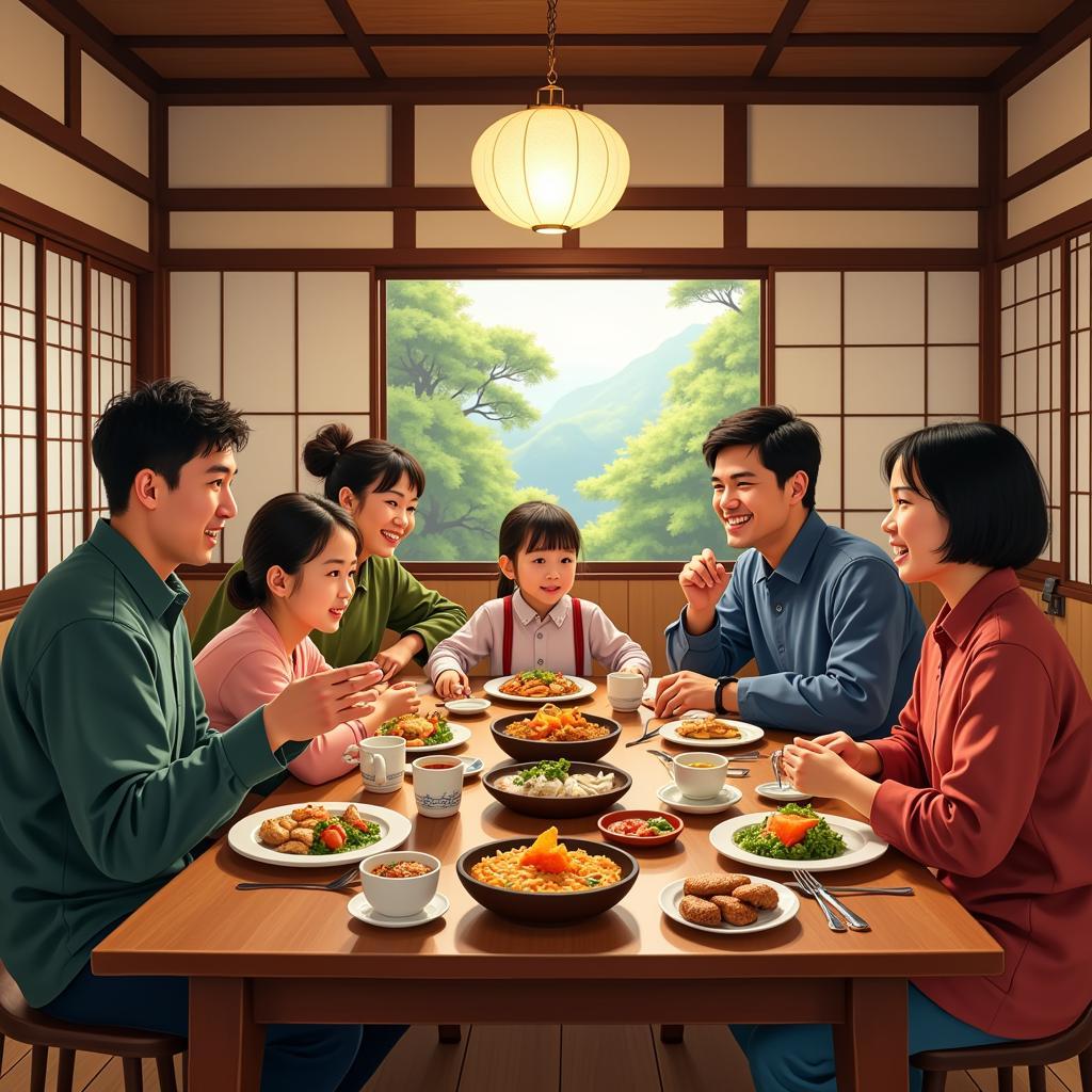 Family dinner in a traditional Hiroshima homestay