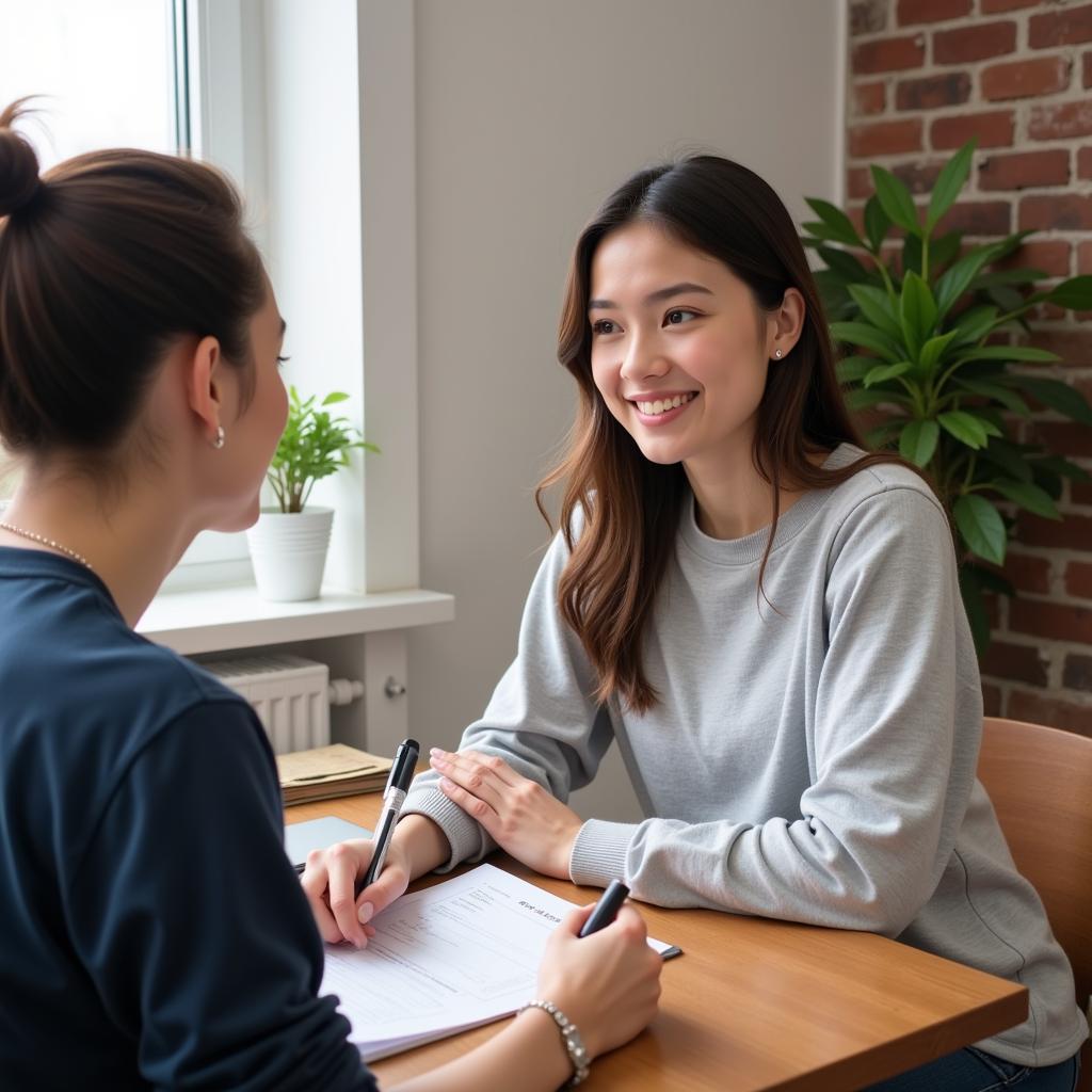 Homestay agency support staff assisting a student