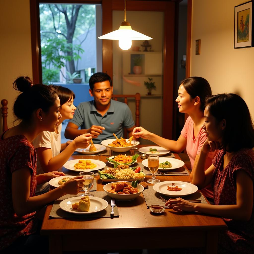 Family dinner at a homestay in Port Blair