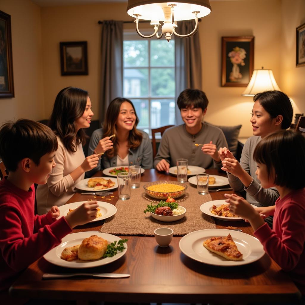 Enjoying a family dinner in a Brisbane homestay