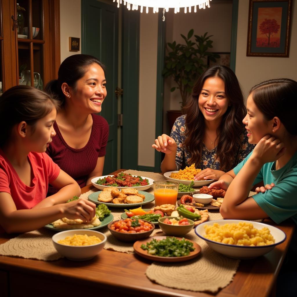 Family enjoying a traditional dinner in a homestay in Central America