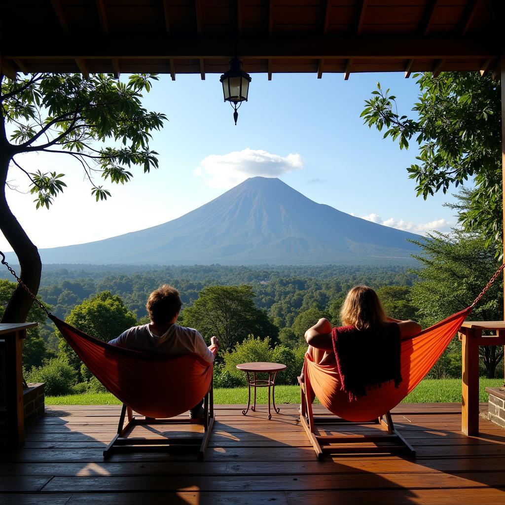 Guests enjoying the volcano view from their homestay in Central America