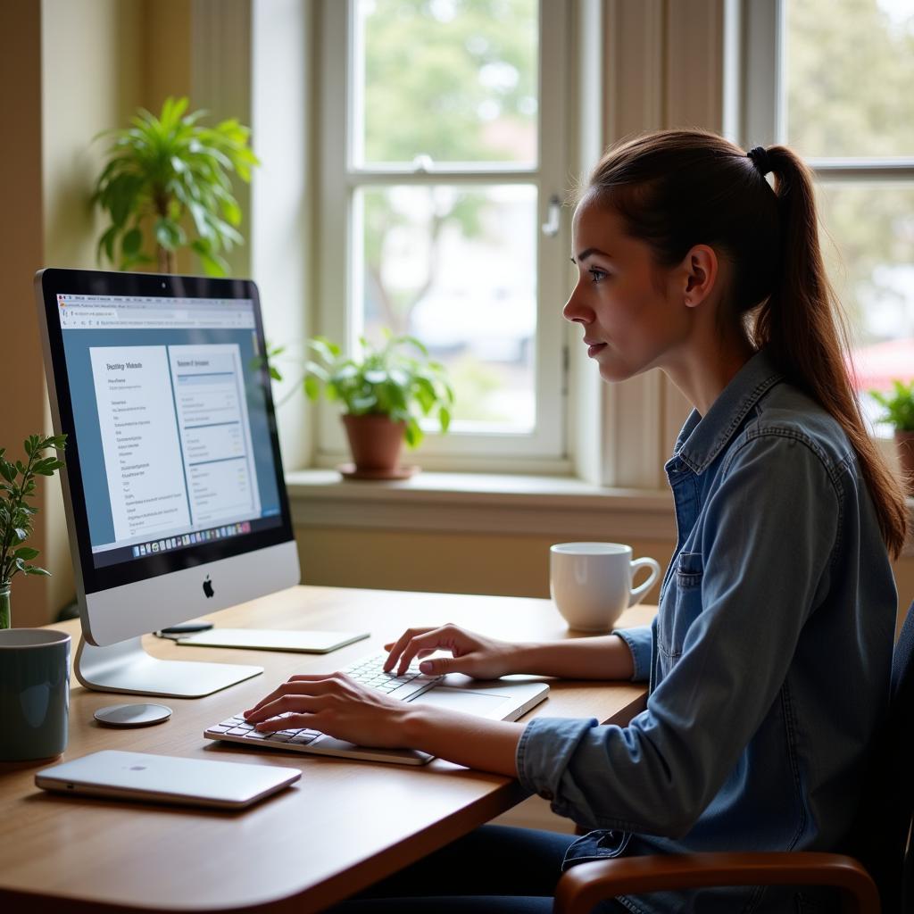 Homestay Coordinator Working on Computer