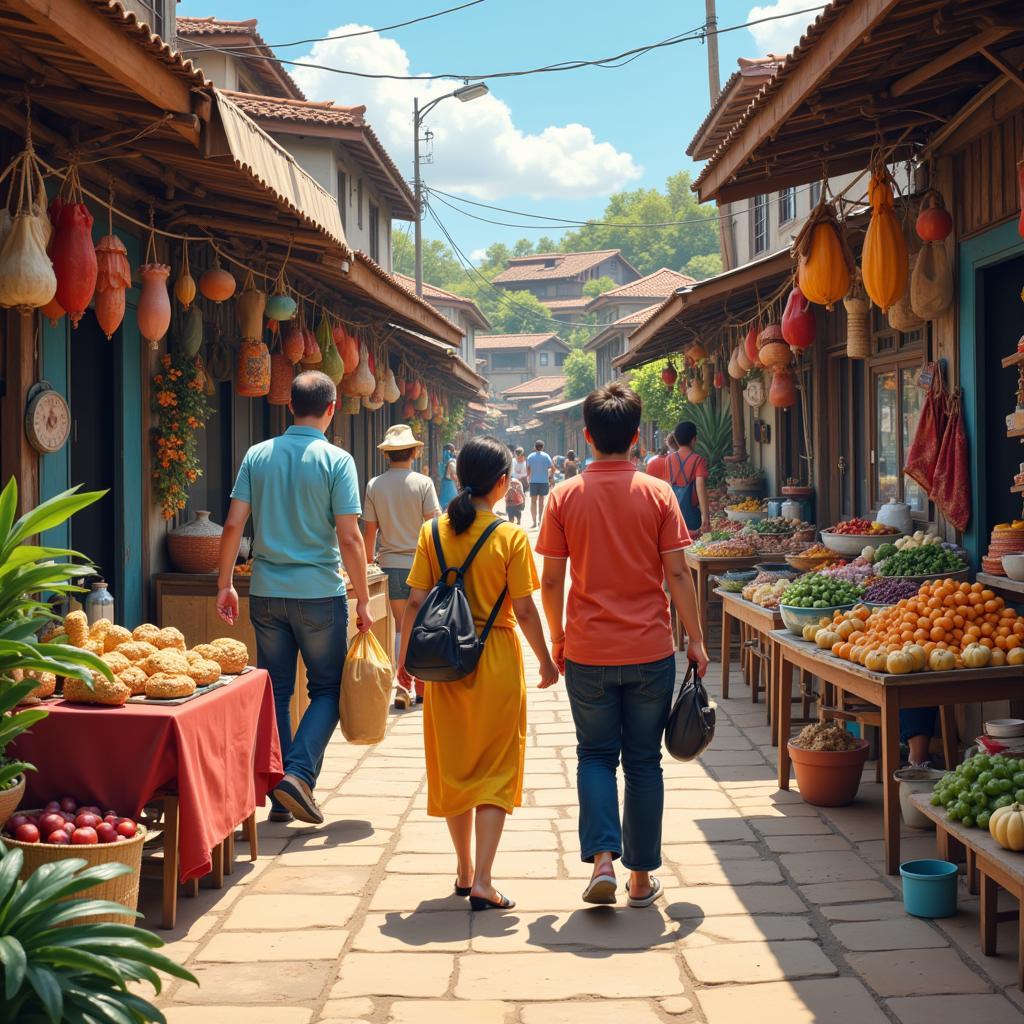 Homestay student and host family exploring a local market together