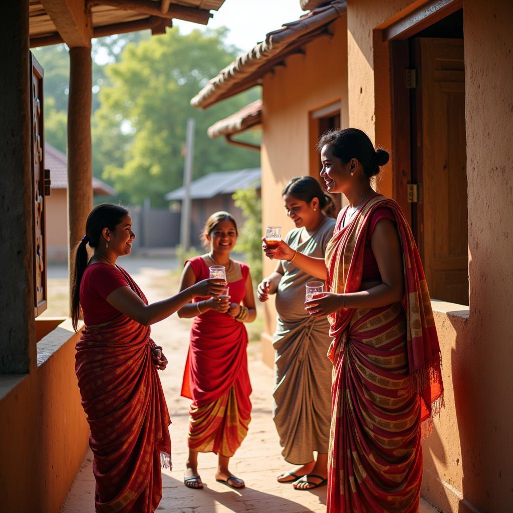 Family welcoming guests at a homestay in Davangere