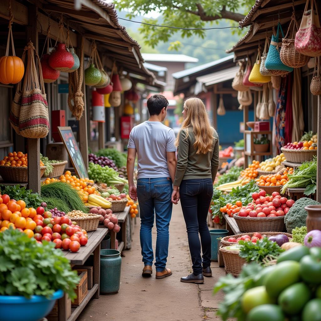 Exploring a local market with homestay host