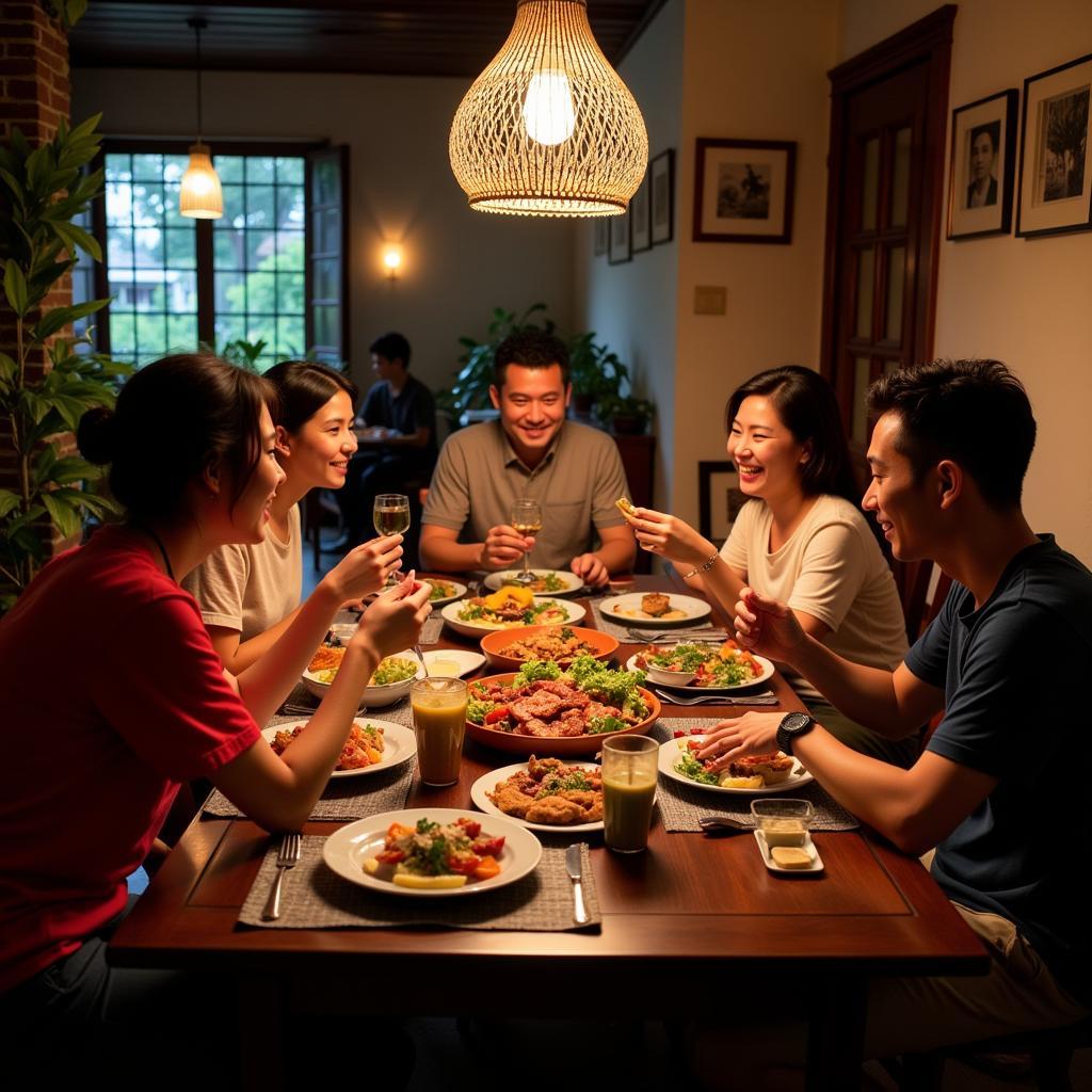 Enjoying a family dinner at a homestay in Hoi An