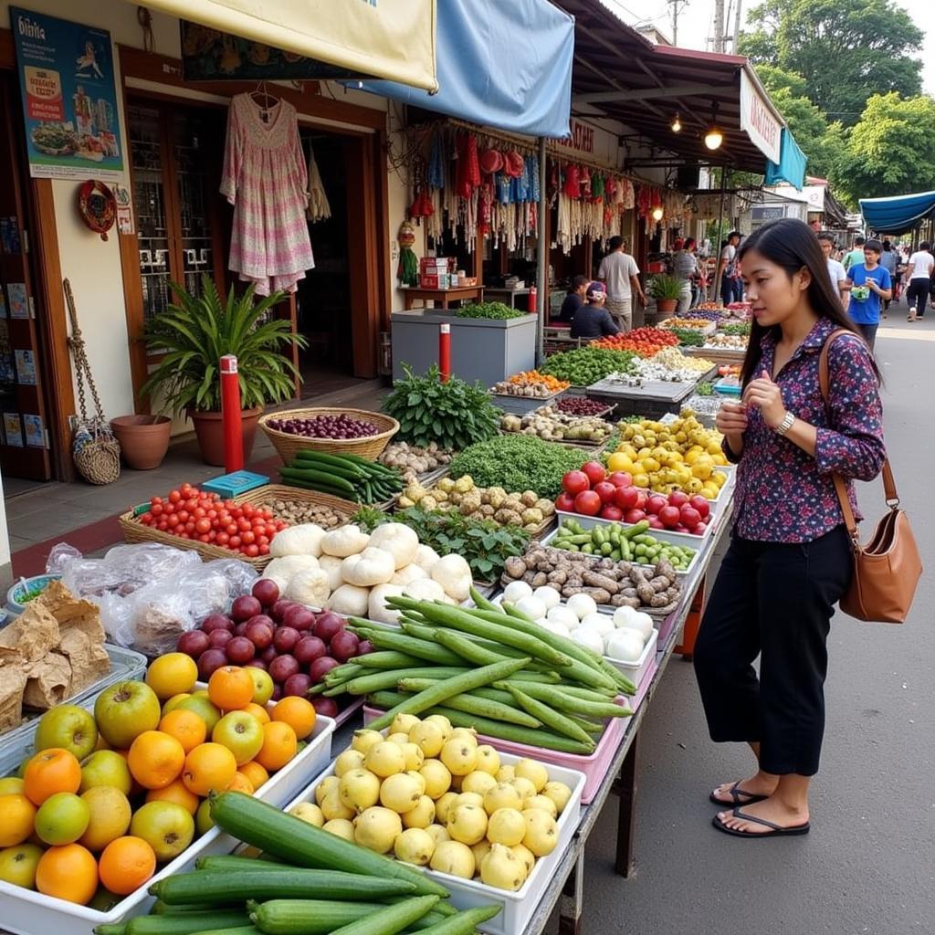 Vibrant local market near Homestay Faza in Bidor, Perak, Malaysia, showcasing fresh produce, local crafts, and the bustling atmosphere of Malaysian daily life.