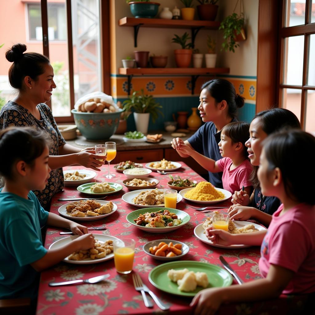 Family meal at a homestay in Flores, Guatemala