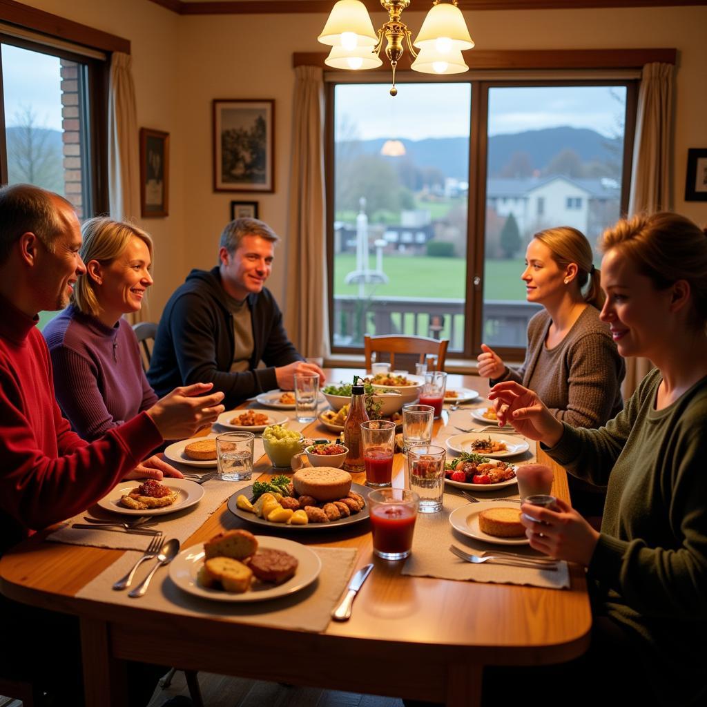 Sharing a meal with a Kiwi family in Hamilton