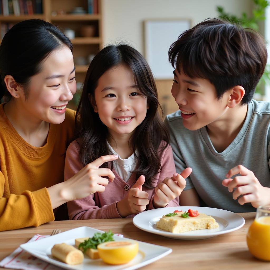 Japanese student interacting with their host family