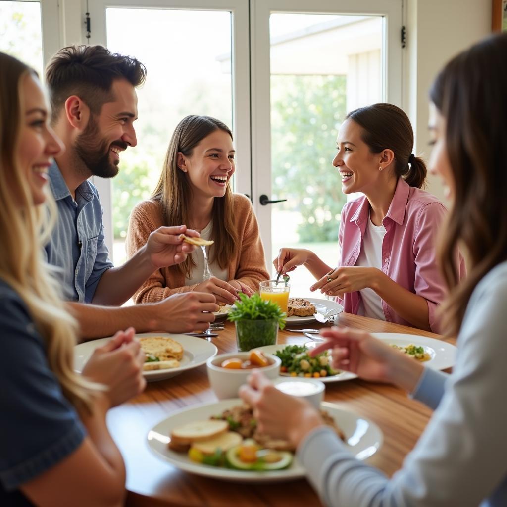 Student enjoying a meal with their host family in a Sydney homestay