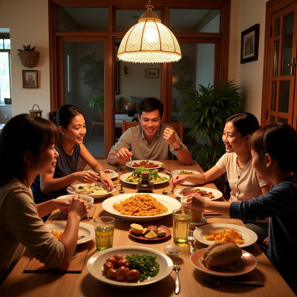 Family dinner at a homestay near Kuantan Tembeling Resort