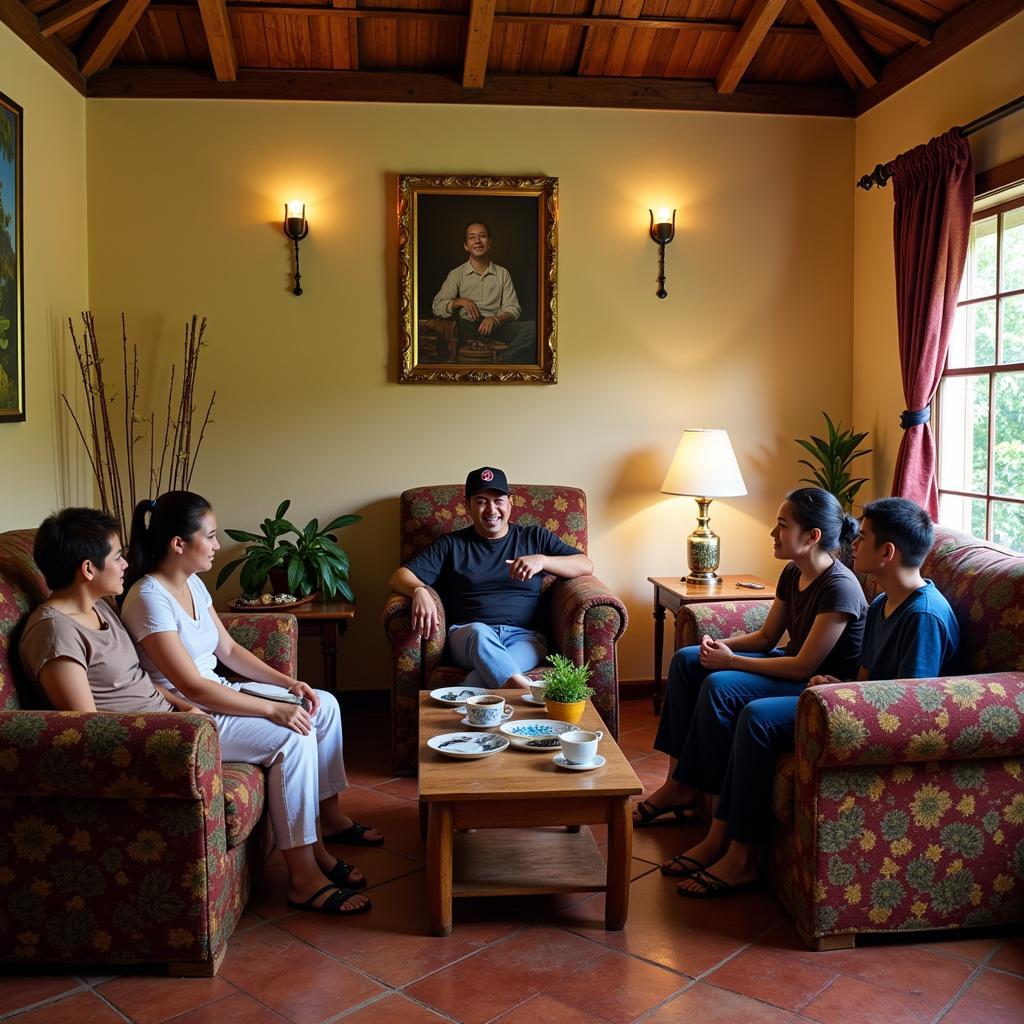 Relaxing in the cozy living room of a Gayungan homestay.