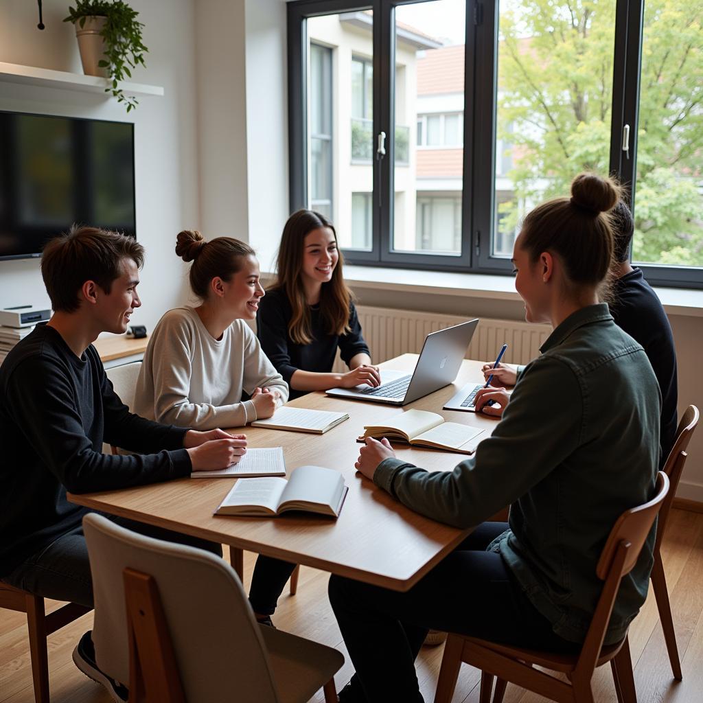 Students studying in a bright and comfortable homestay near Centennial College