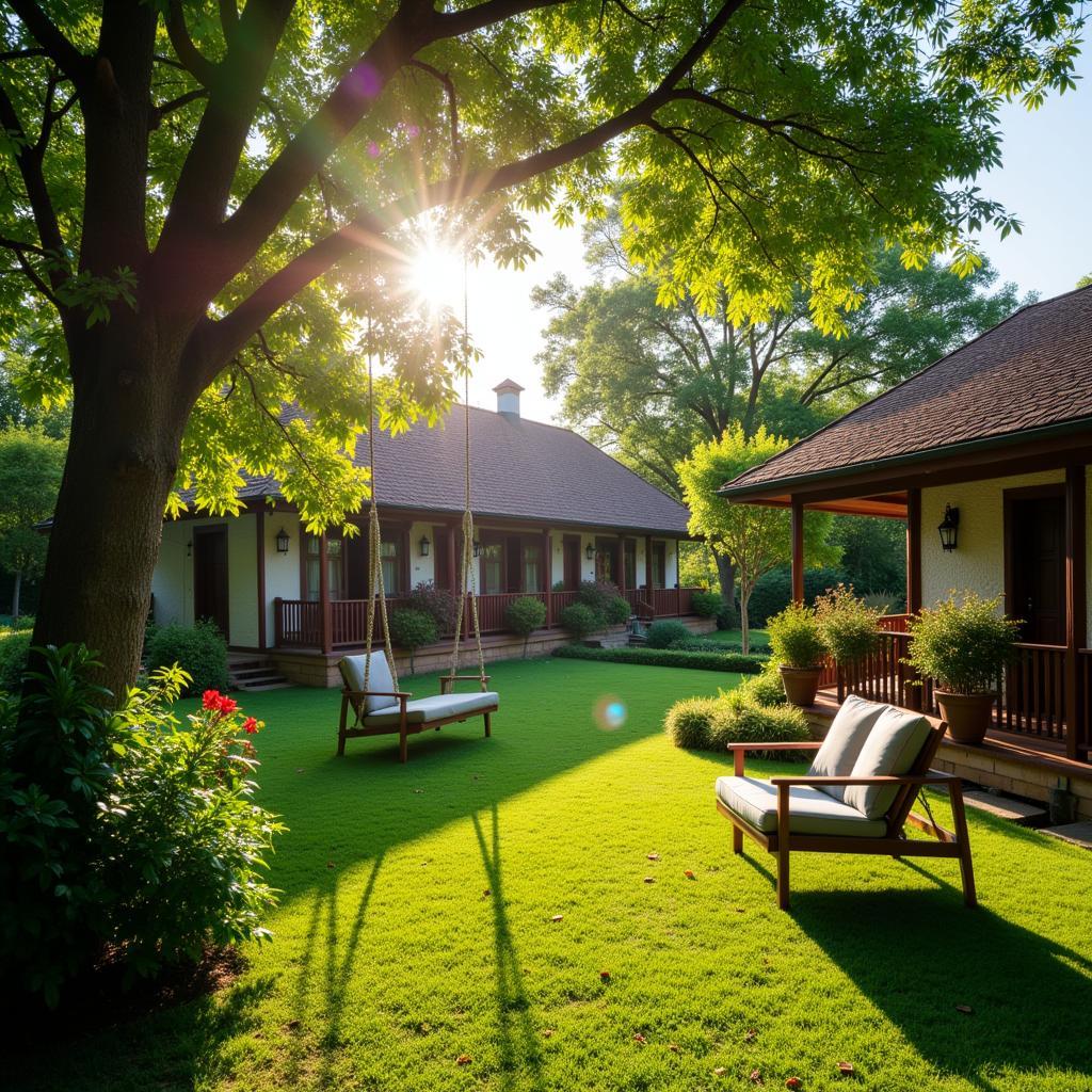 A peaceful garden setting at a homestay near Hosur