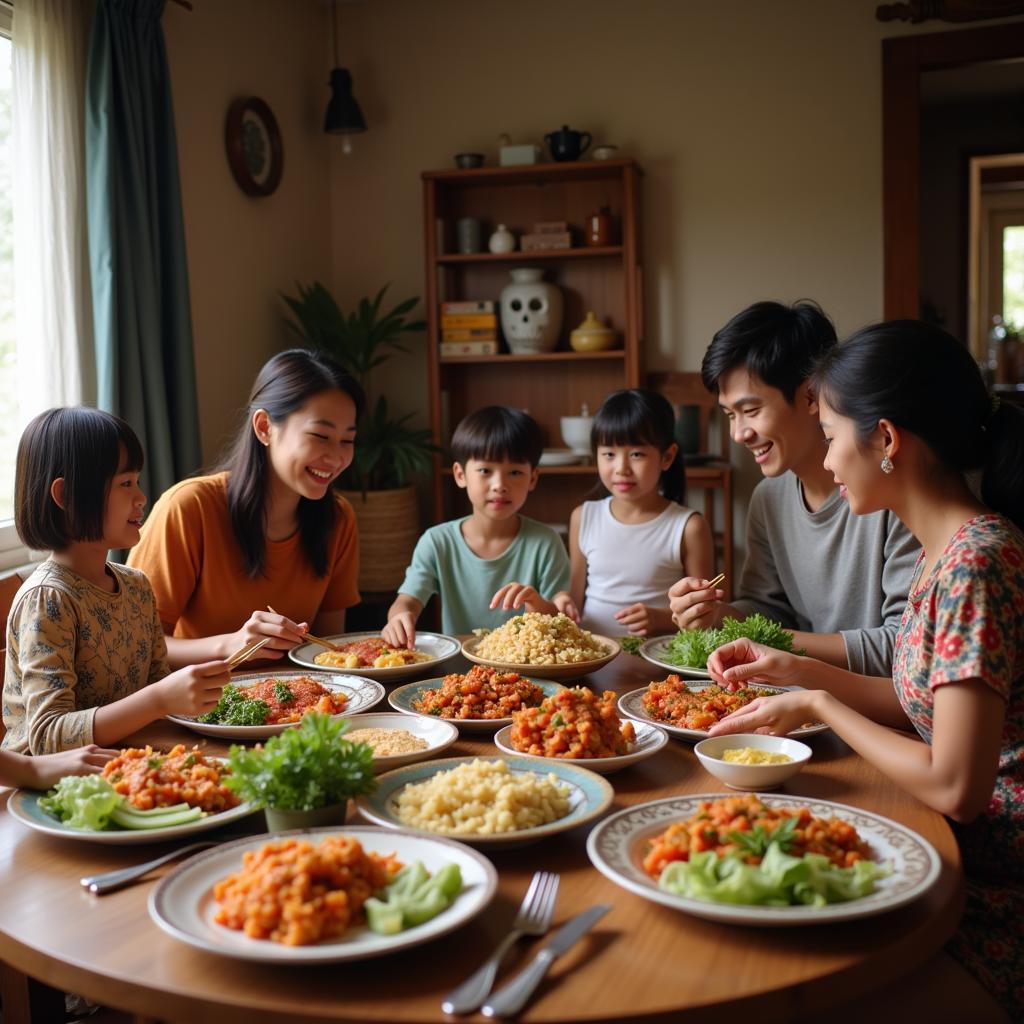 Malaysian Family Enjoying a Meal Together in a Homestay Near KLIA