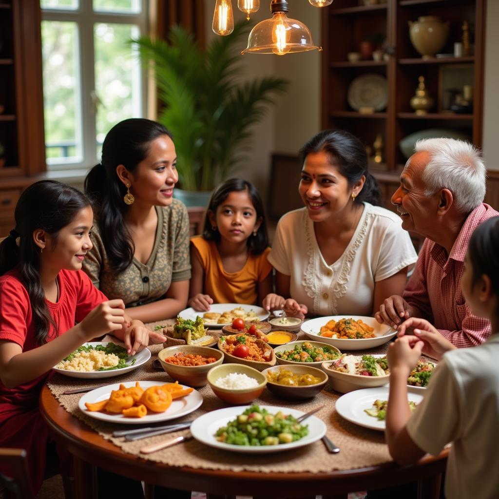 Family enjoying a traditional Kerala meal at a homestay in Nedumbassery