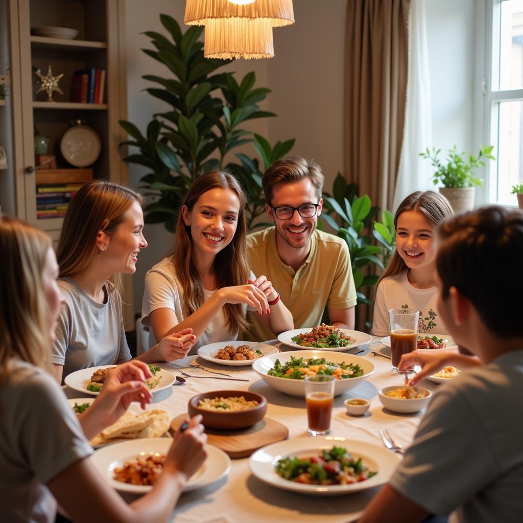 Family dinner in a welcoming homestay near Centennial College