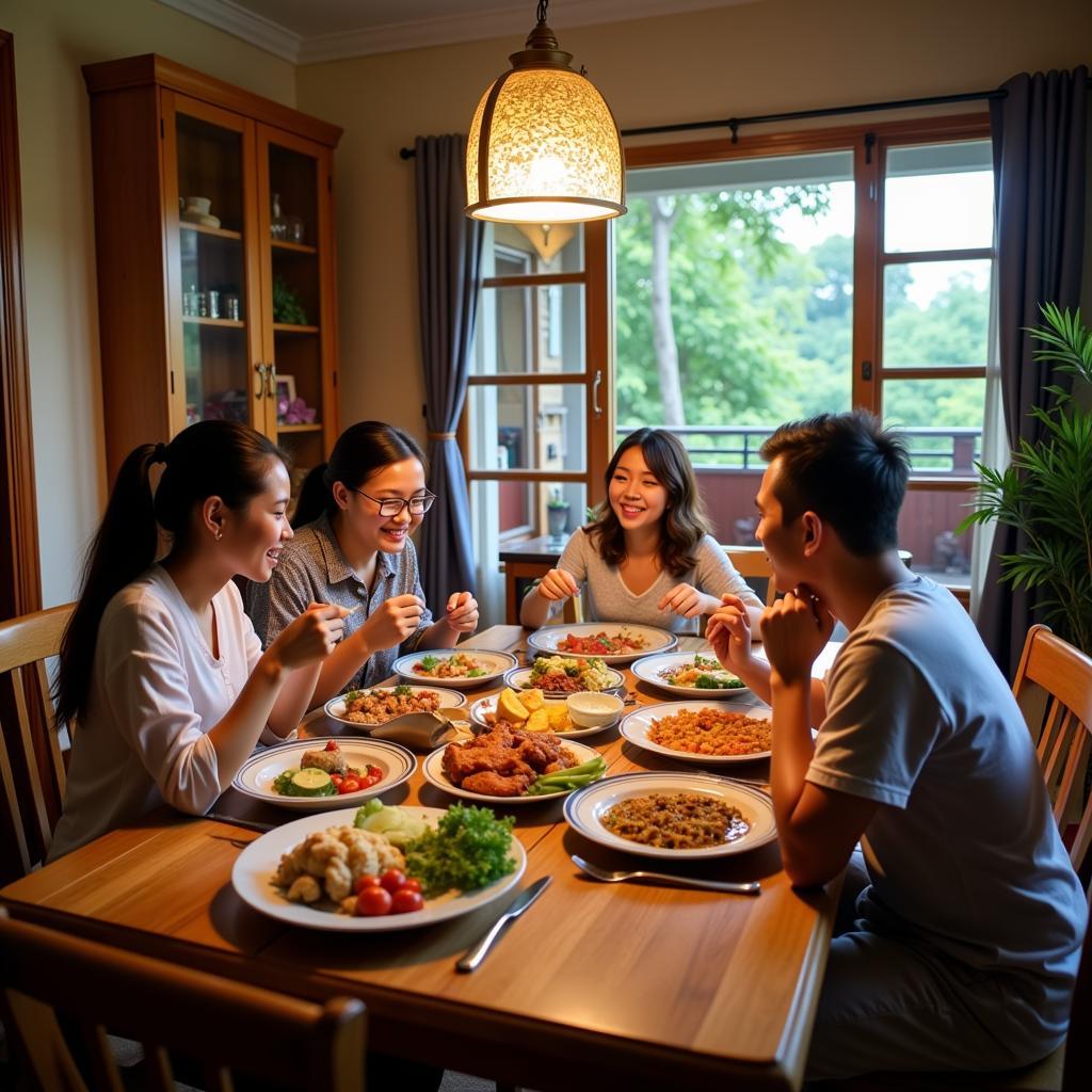 Family enjoying a meal together at a homestay in Parit 2 Timur Sg Besar