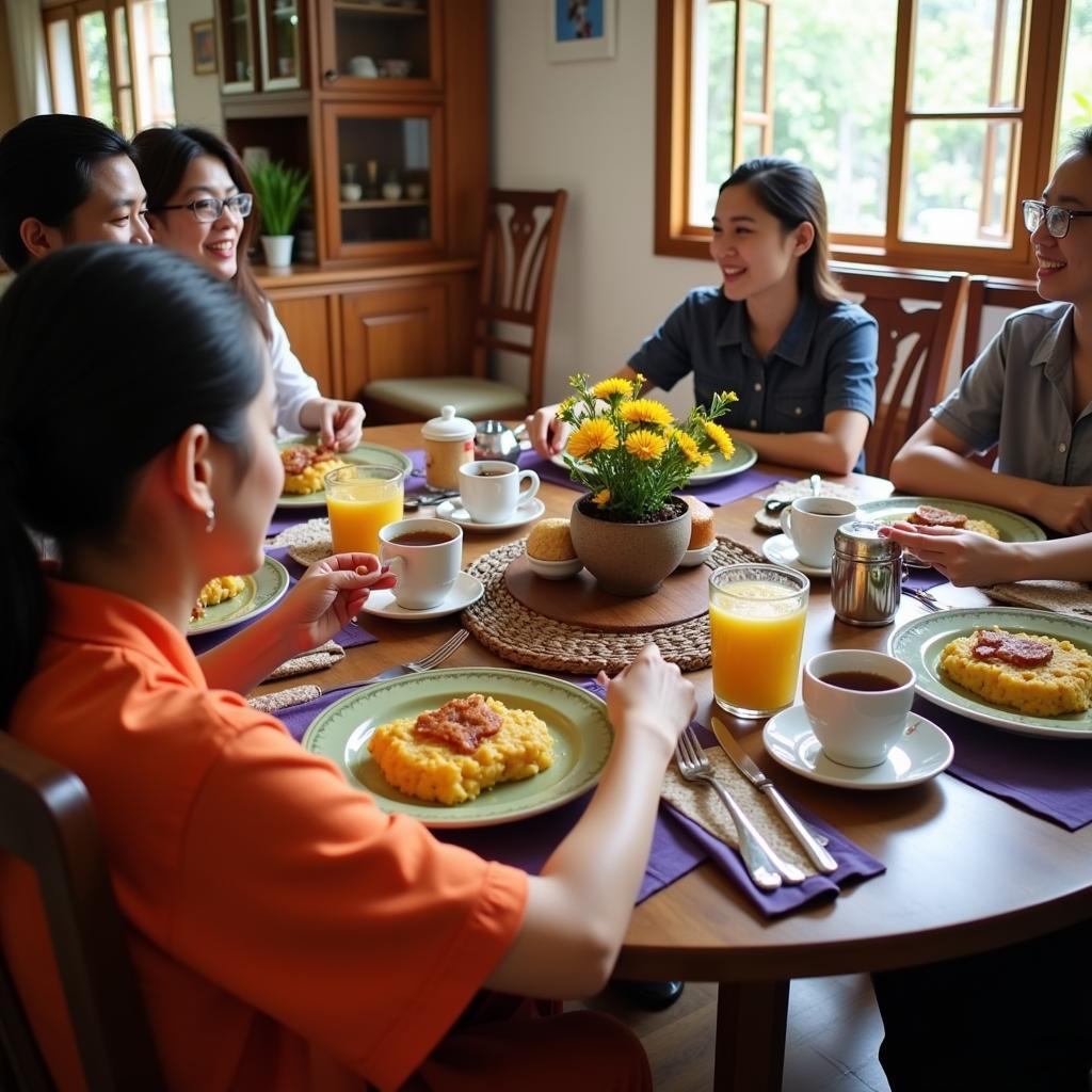 Family enjoying breakfast in a Port Klang homestay