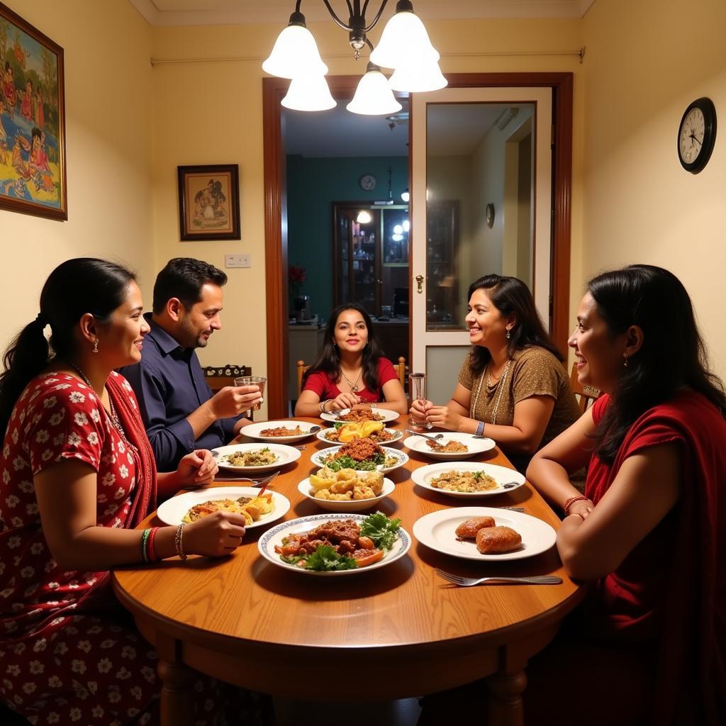 Family enjoying a meal together in a Rohini homestay