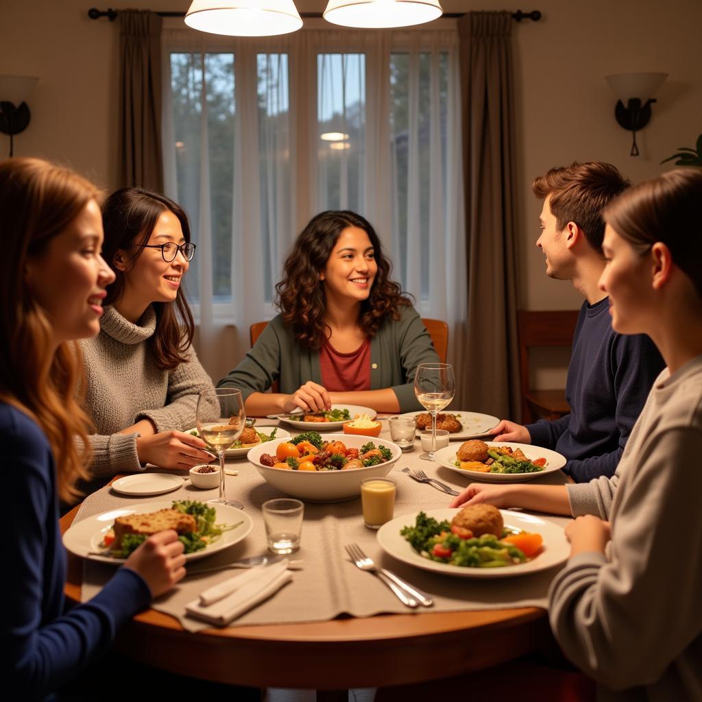 Family dinner in a San Diego homestay near SDSU