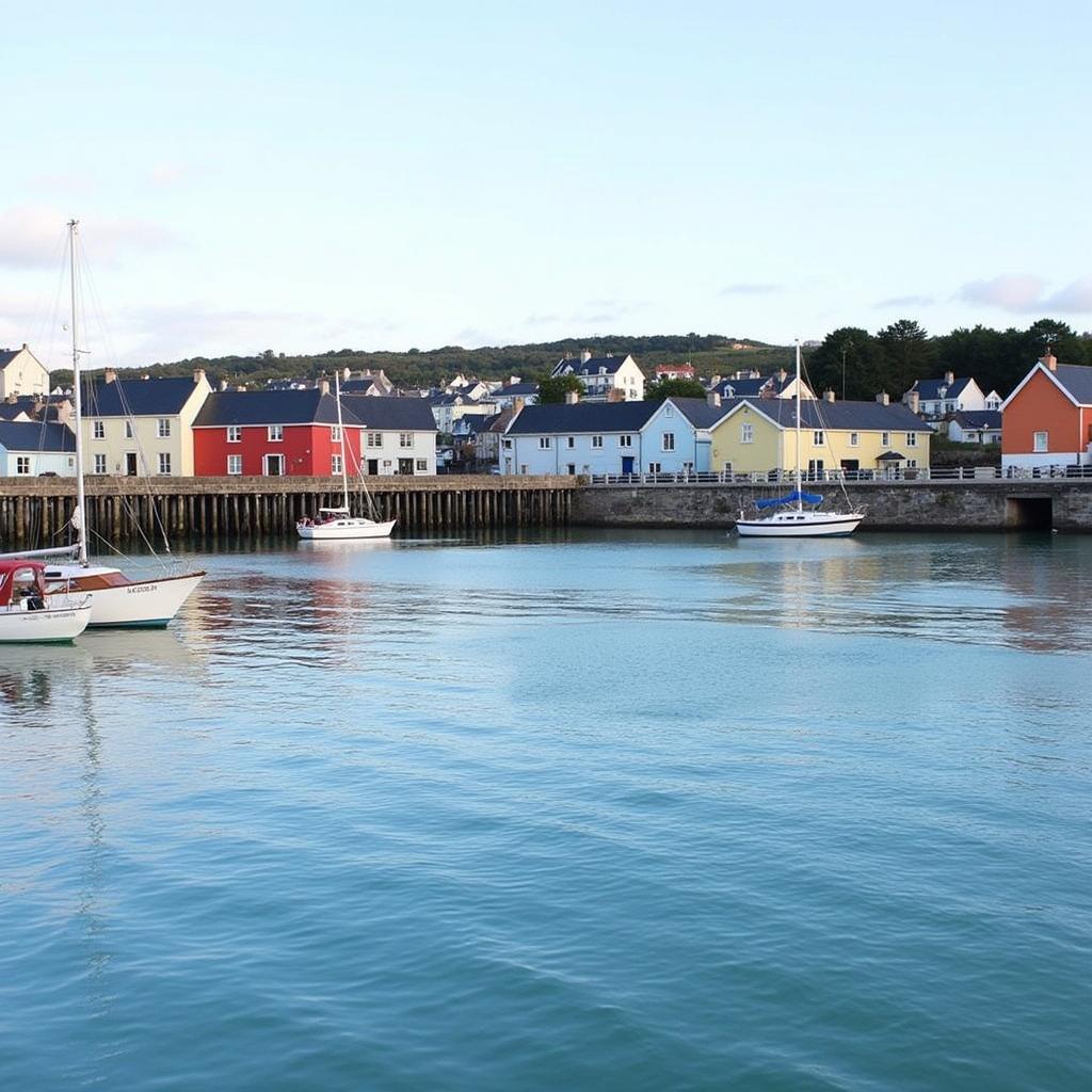 Charming coastal view of Skerries, Ireland, with colorful houses and boats in the harbor, ideal for a relaxing homestay experience.