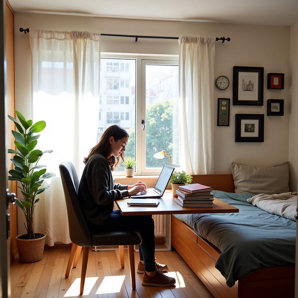 Student studying in a homestay environment