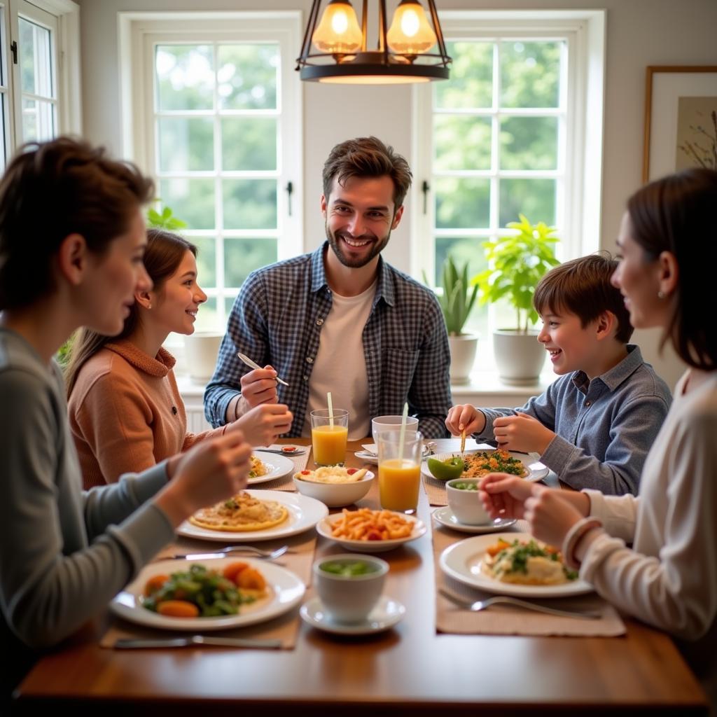 Enjoying a family dinner in a Sunshine Coast homestay