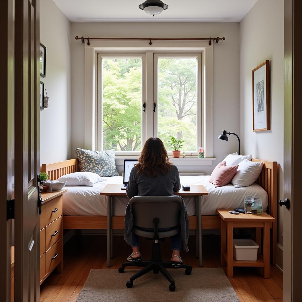 Student studying in their homestay room near Sunshine Coast University