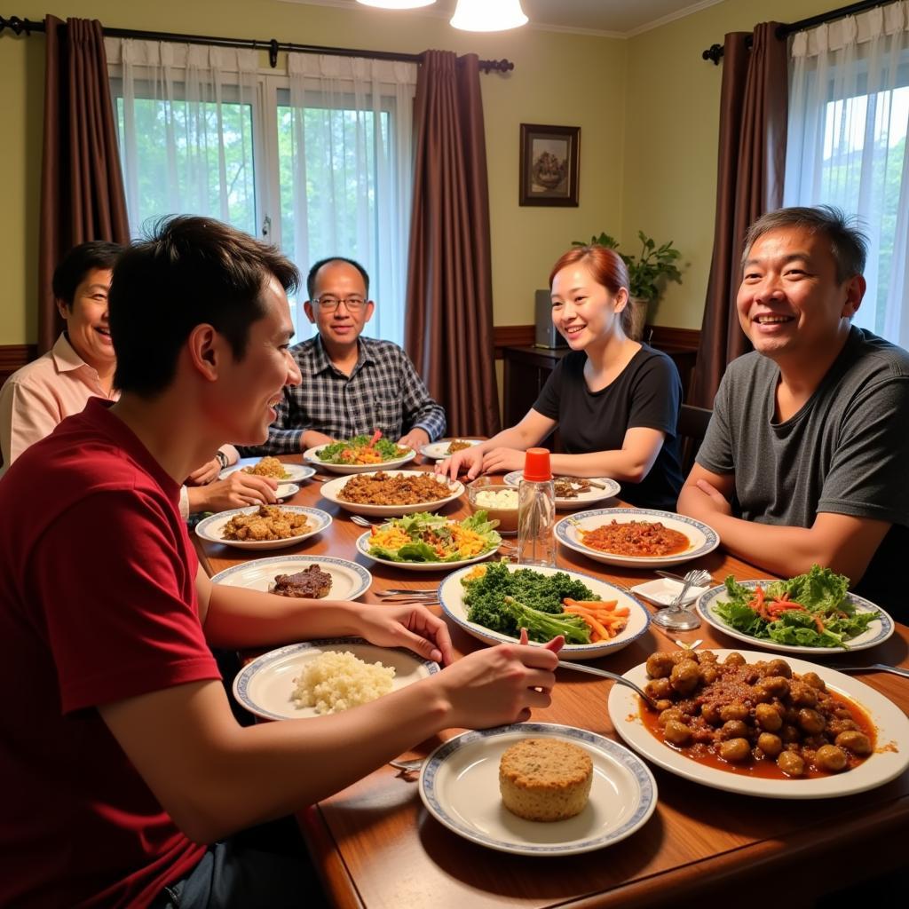 Enjoying a delicious home-cooked meal with the homestay family