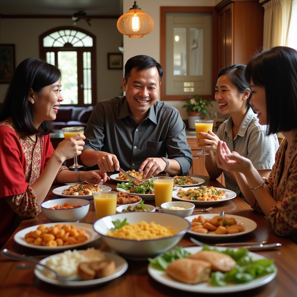 Family enjoying a meal together in a Taman Sri Watan Ampang homestay