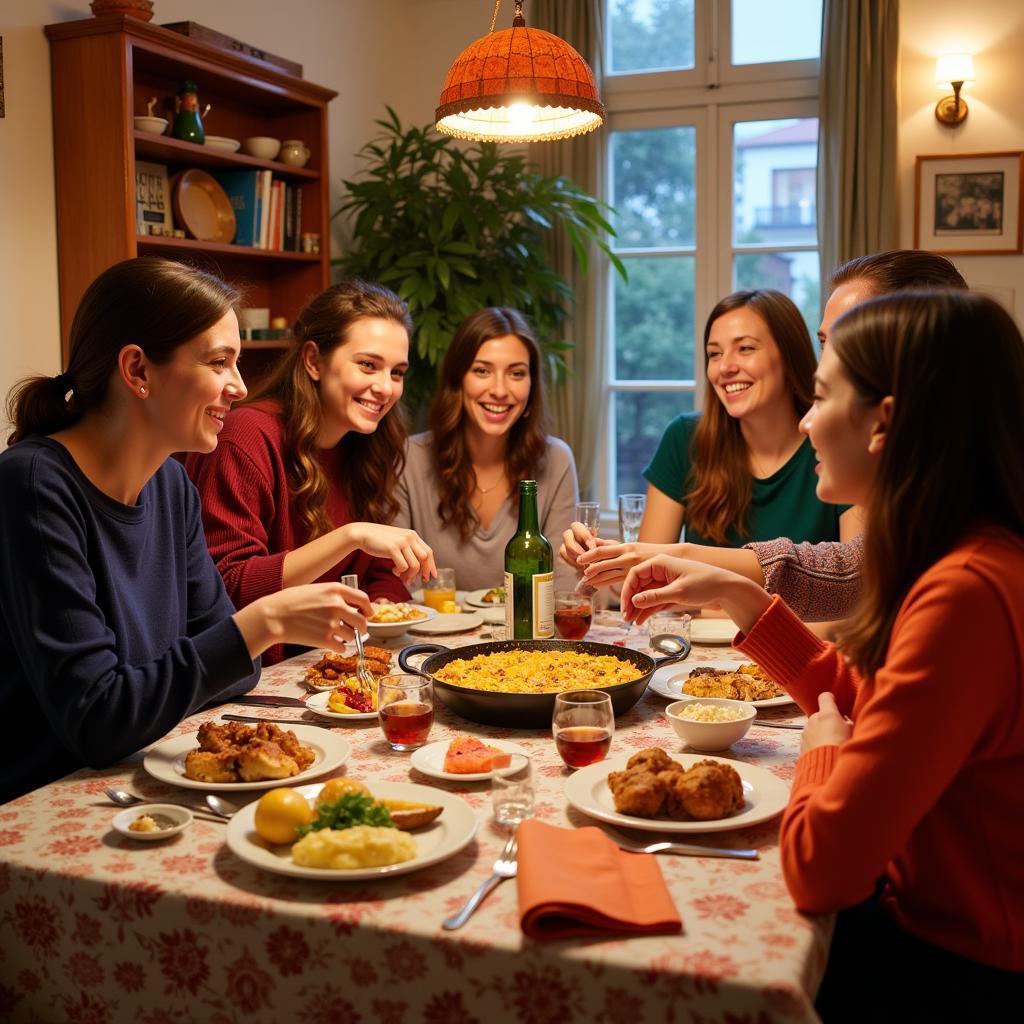 Homestay teachers enjoying a traditional Spanish meal together.