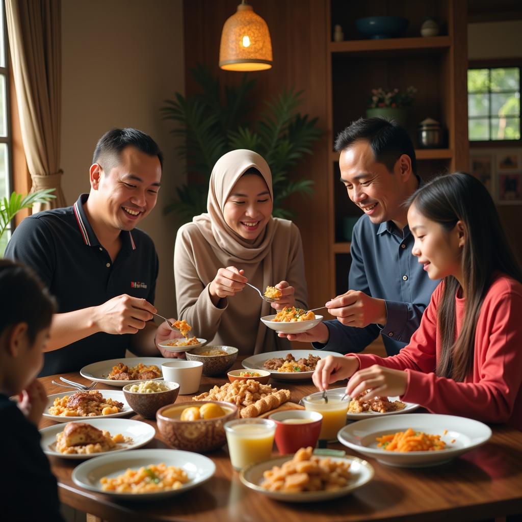 Family breakfast at a homestay in Temerloh Jaya