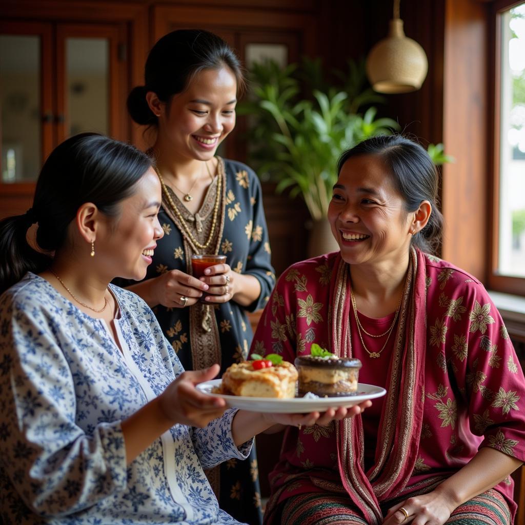 A warm and welcoming Javanese family hosting guests at their homestay