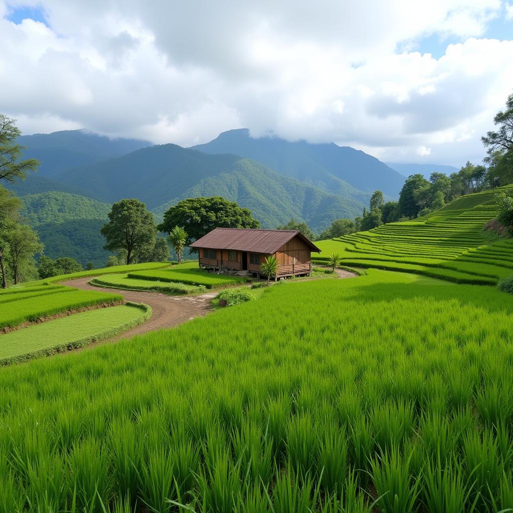 Scenic view of a homestay nestled amidst the lush greenery of Wates Kulon Progo