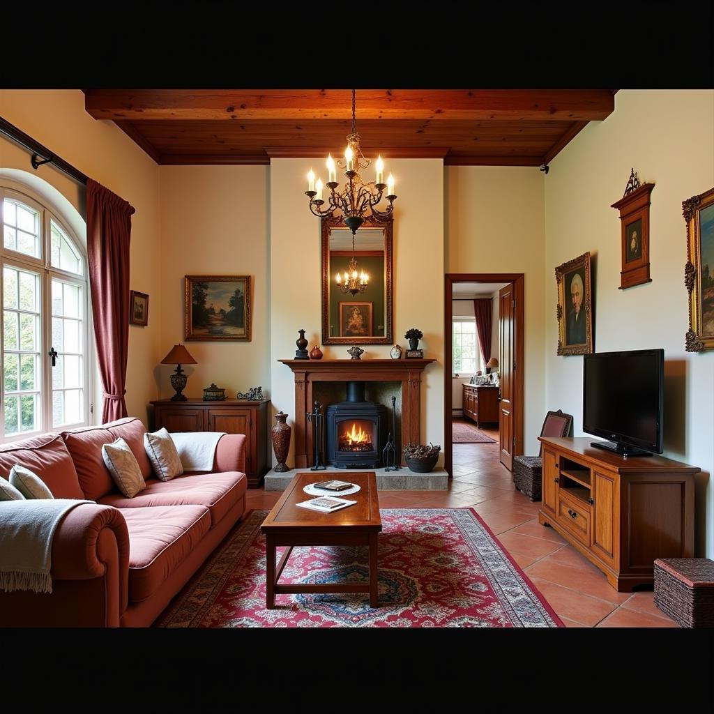 Interior view of Hotel Holiday Hills Homestay Bomdila showing the cozy living area and traditional decor.