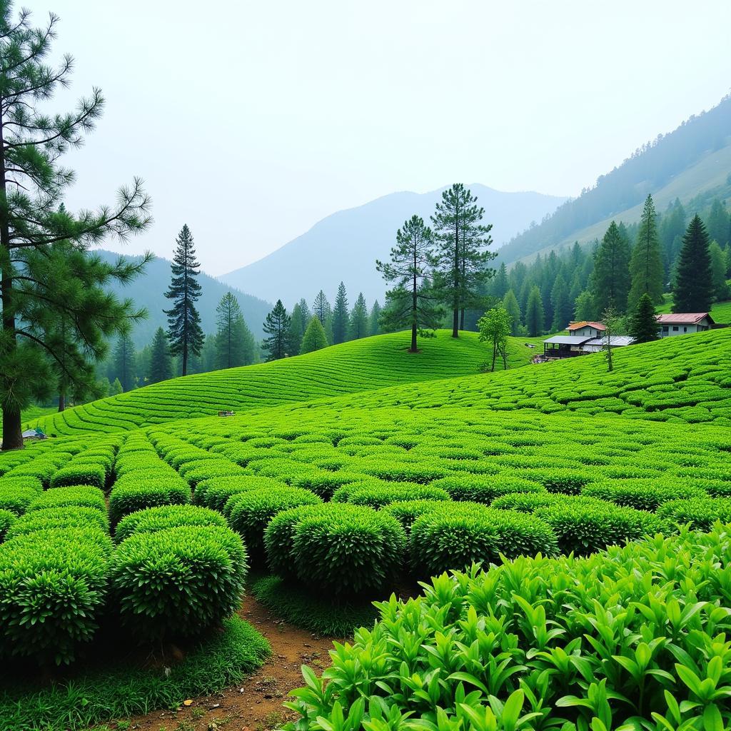 Lush green tea gardens near Humro Homestay Chilapata.