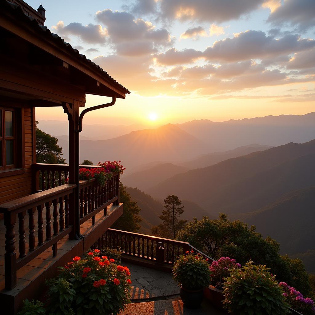 Sunrise view from Humro Homestay Sittong in Darjeeling, West Bengal, India.