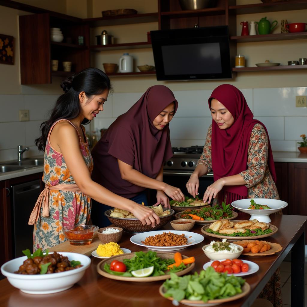 Indonesian Family Preparing a Meal