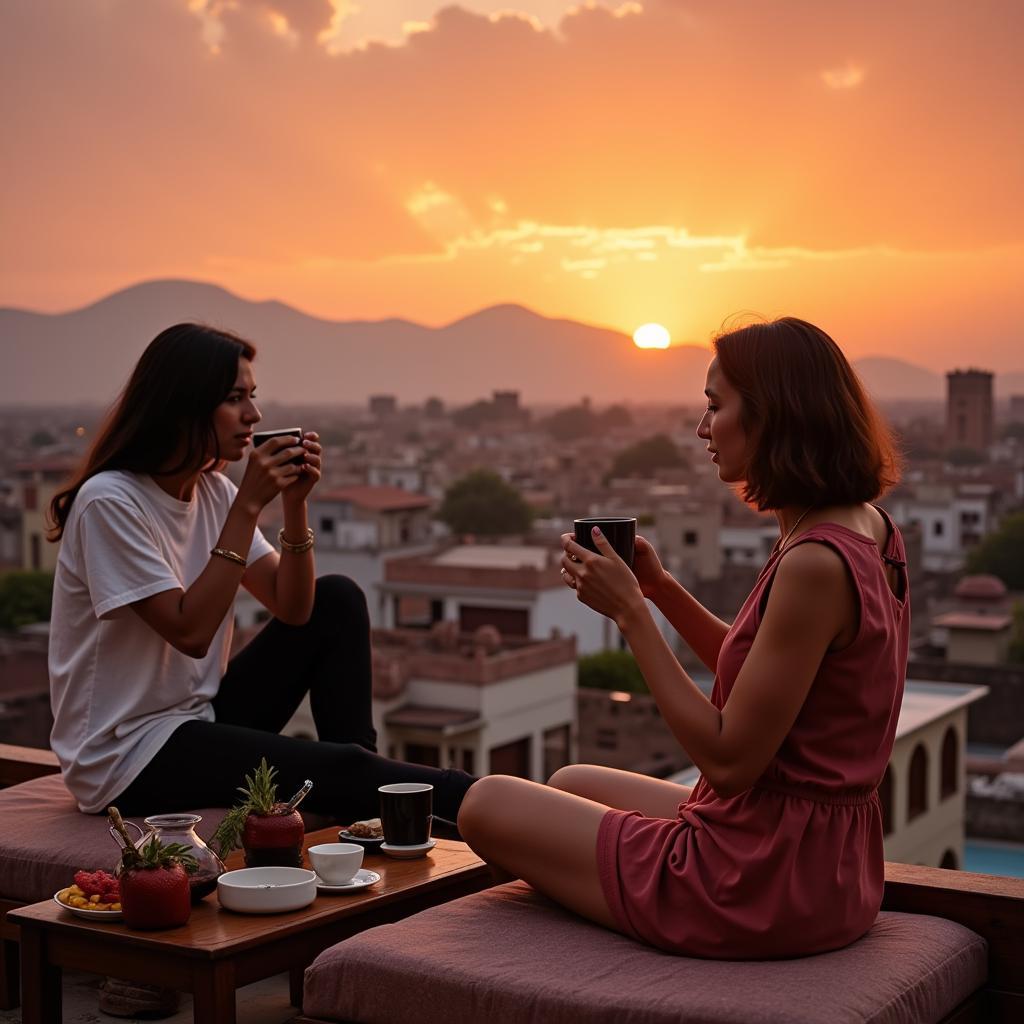 Enjoying chai on a rooftop in Jaipur