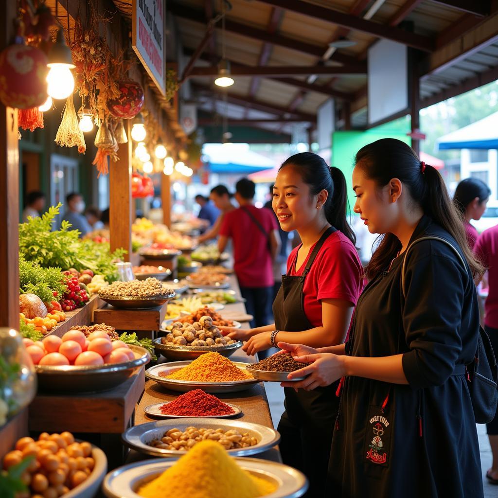 Visiting a bustling local market with homestay host