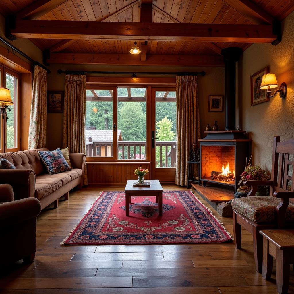 Cozy interior of a Kalga homestay with traditional Himachali decor.