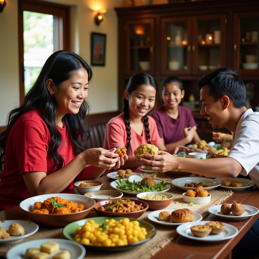 Family enjoying a meal at a Kalpetta homestay