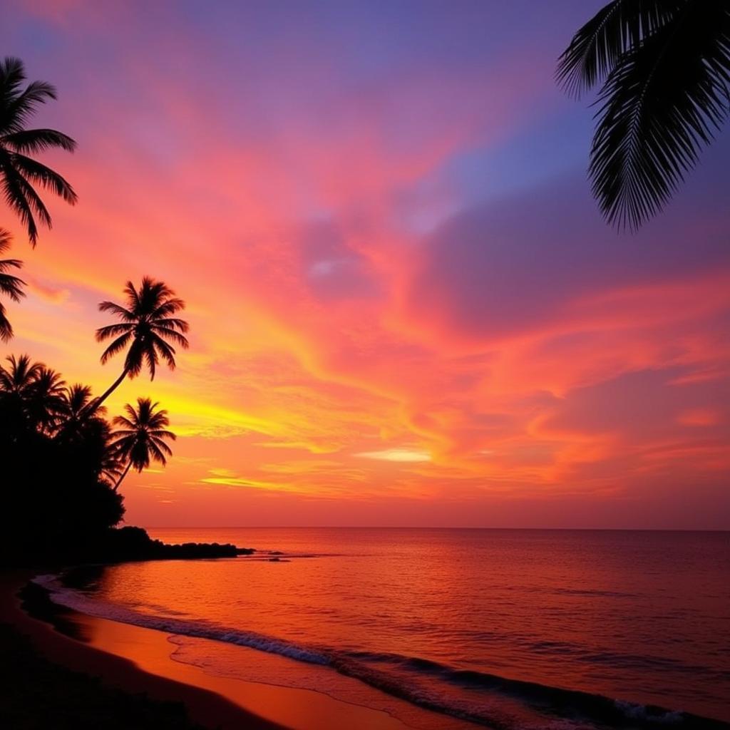 Sunset view from a beach homestay in Karnataka