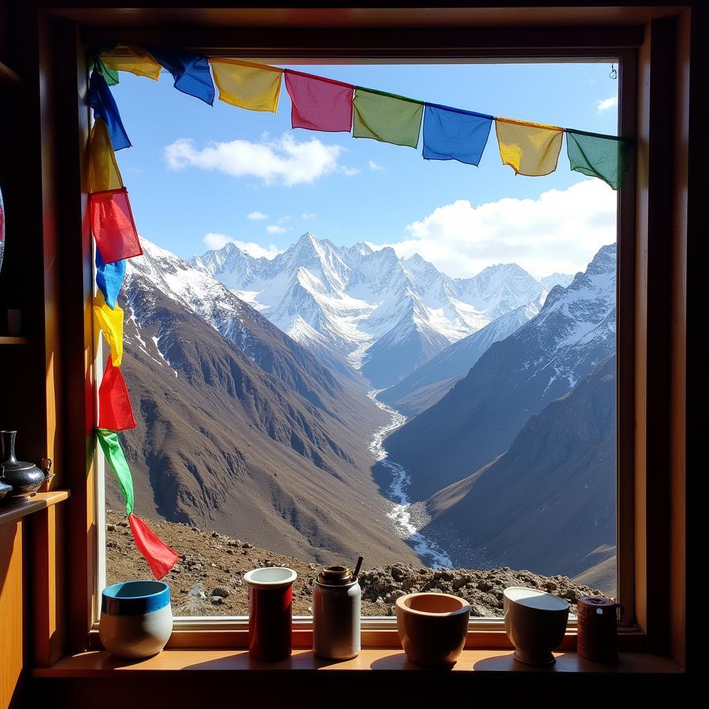 Stunning mountain view from a Kaza homestay window