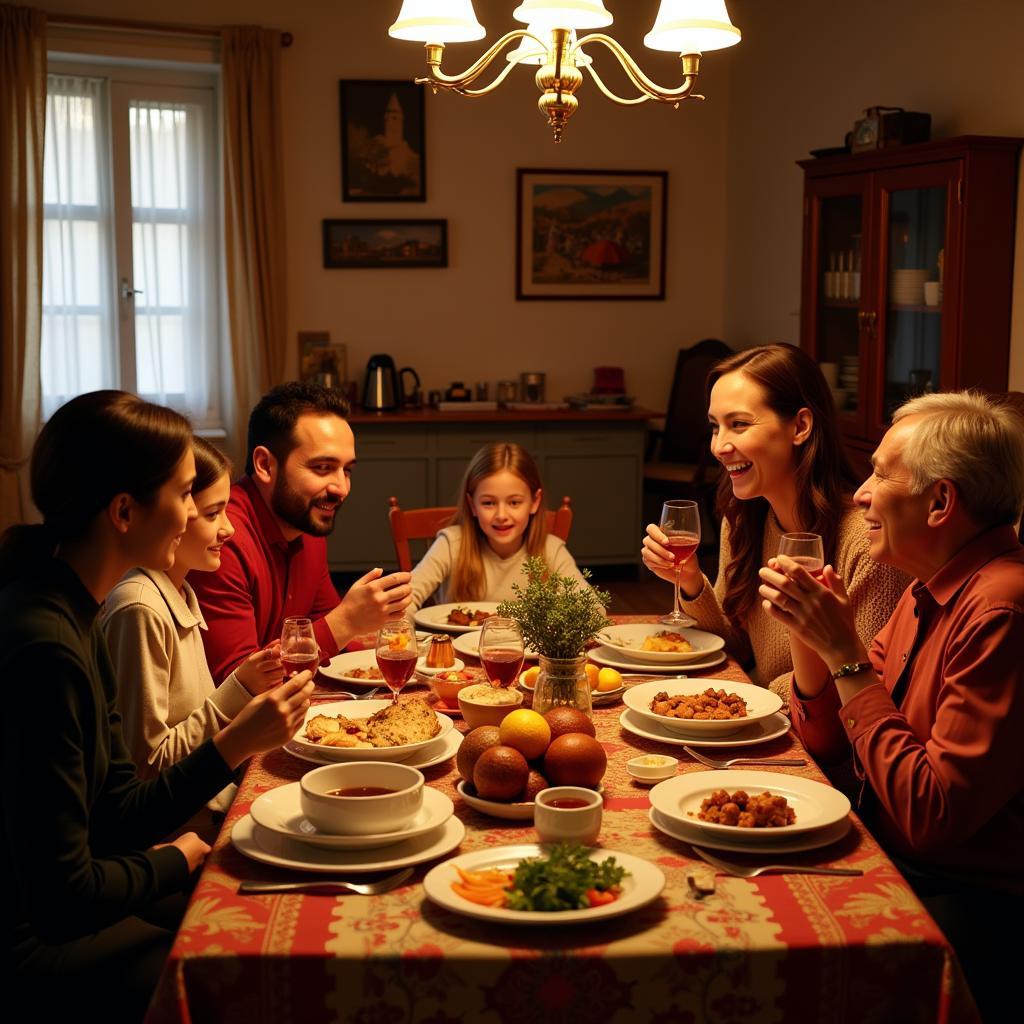 Kazakh Family Enjoying Dinner in Spain