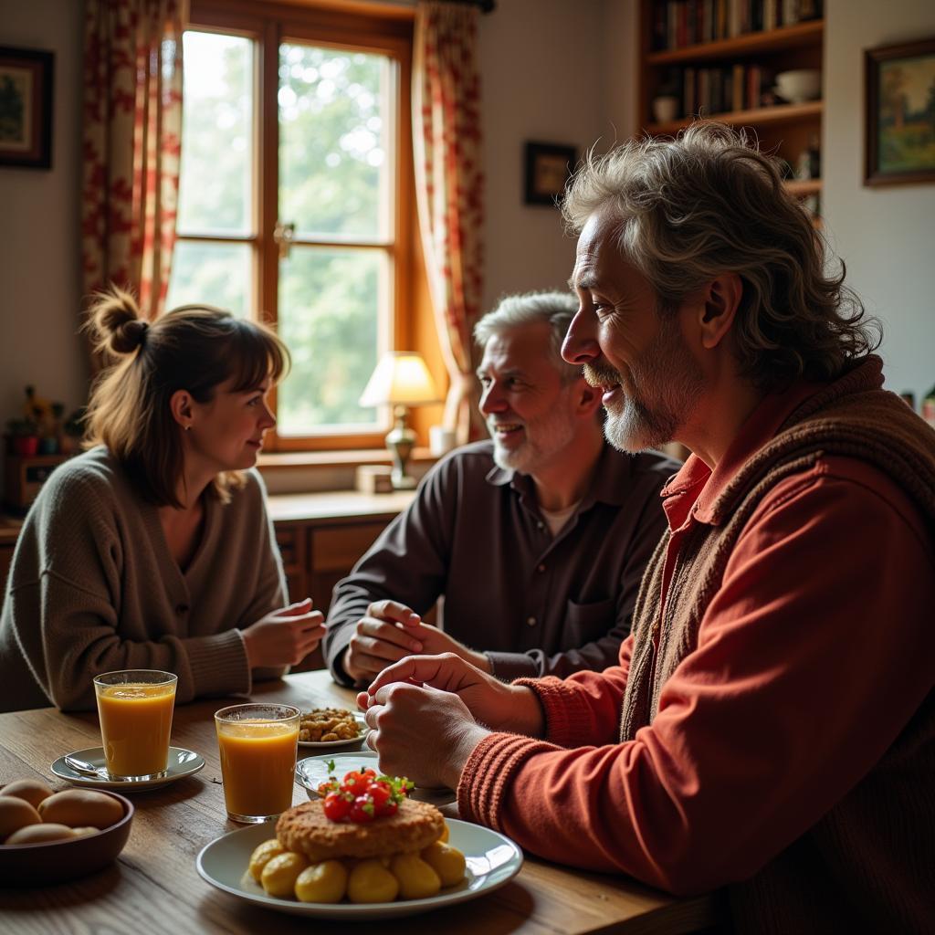 Guests interacting with the homestay host