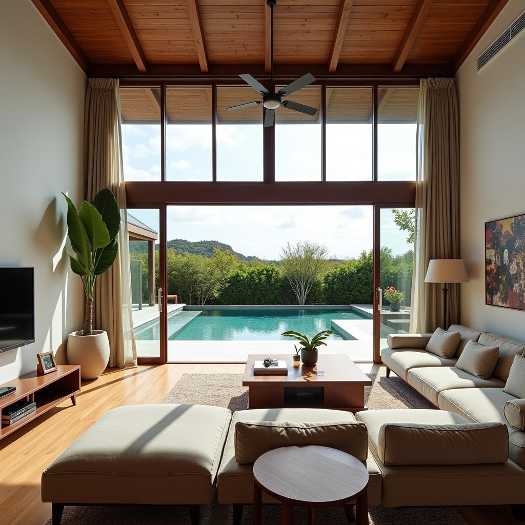 Interior of a KL homestay with a view of the private pool